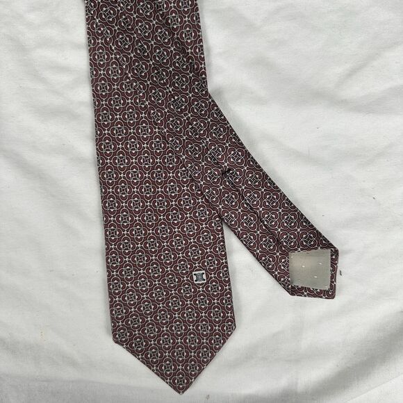 Céline Paris Men's Tie 100% Silk Handmade In France Burgundy White L58 W3 - Picture 9 of 14